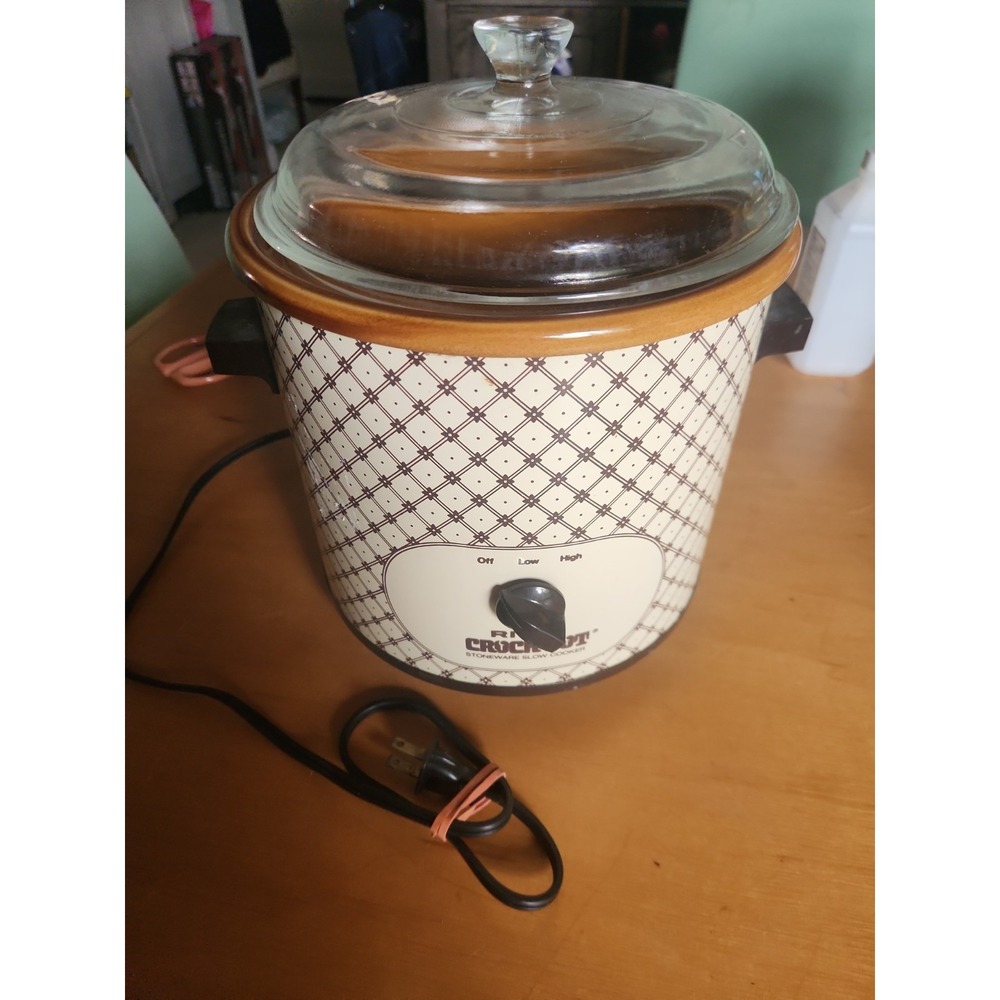 Vintage Rival Crock-Pot 3.5 Qt Slow Cooker Cream Brown Diamond Lattice 3100/2